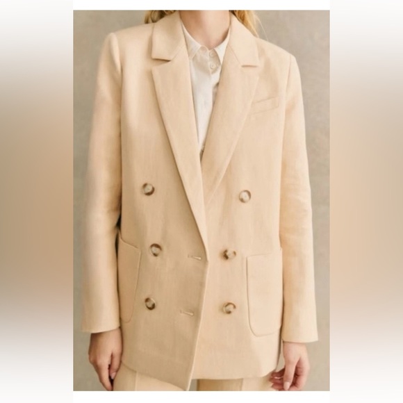 Sezane Michele Jacket Blazer Linen Blend in Butter Beige size 38 US 6 - Picture 2 of 16